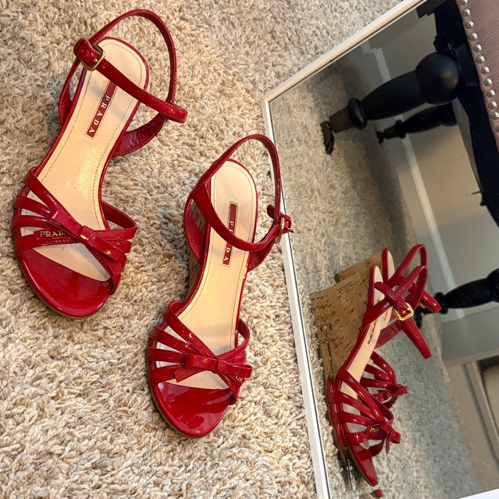 Prada Glossy Red Strappy Sandals